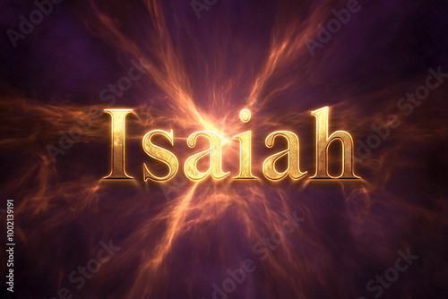 Radiant golden title of Isaiah shining with bright light