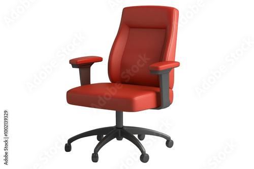 Red office work chair on transparent background