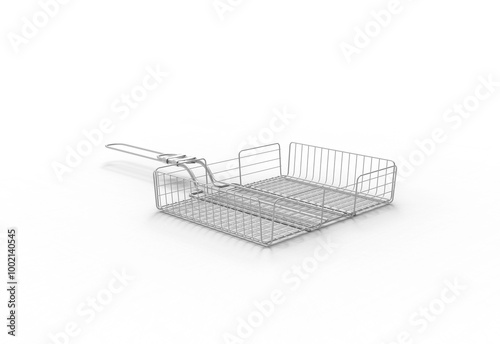 french fries chicken fryer basket angle view with shadow 3d render photo