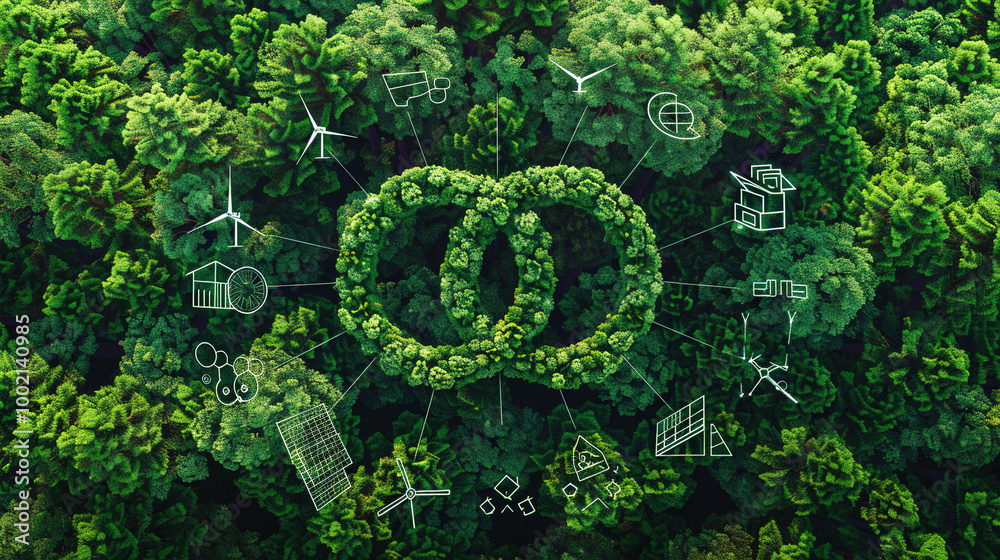 Infinity symbol on grass. Symbolizing sustainability and environmental awareness. Reuse, repair, improve and recycle. Green energy infinite. Eco-Friendly Manufacturing Continuity. Endless nature Infinity symbol on grass. Symbolizing sustainability and environmental awareness. Reuse, repair, improve and recycle. Green energy infinite. Eco-Friendly Manufacturing Continuity. Endless nature