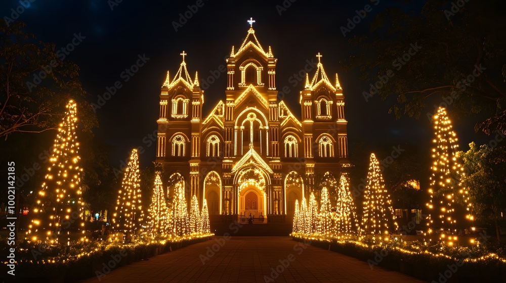 Fototapeta premium A beautifully lit St. Mary’s Basilica in Bangalore for Christmas