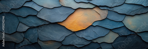 Blue stone wall with yellow stone in the center. Created with Ai