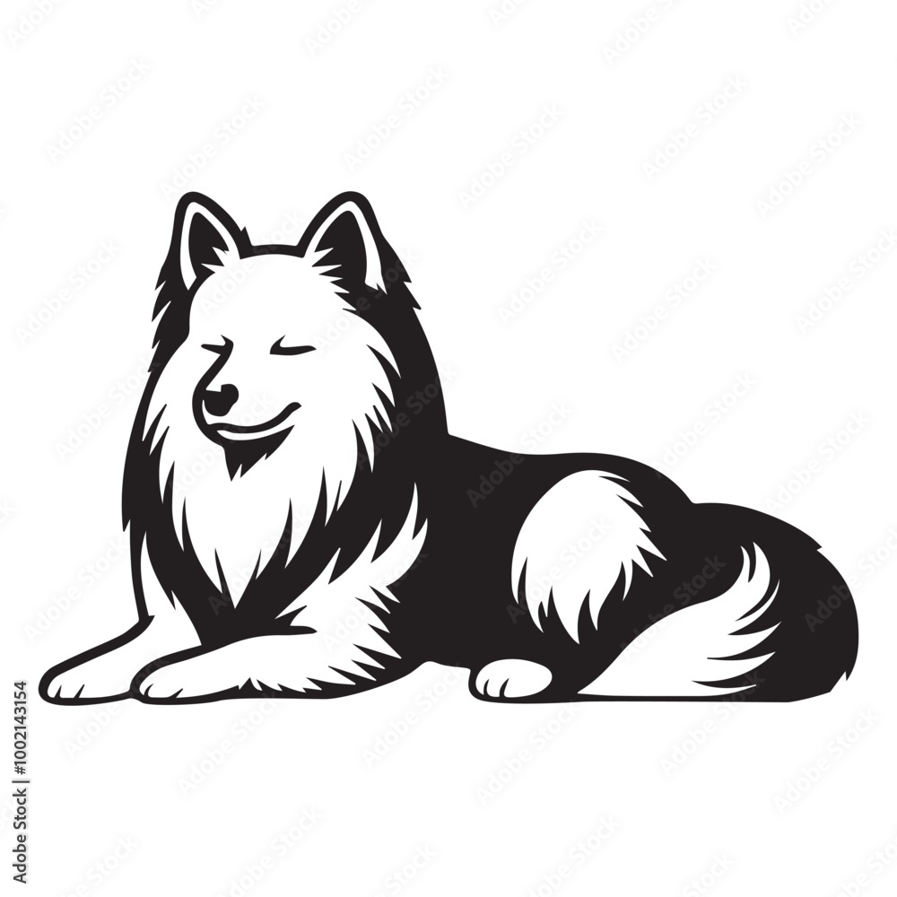 Finnish Spitz Dog sitting Vector illustration in black and white
