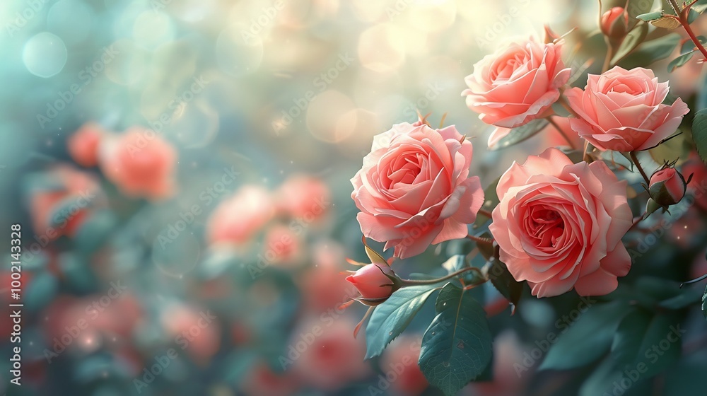 Dreamy floral background featuring soft pink roses with delicate leaves and a soft blurred effect No animation and artistic picture Dreamy floral background featuring soft pink roses with delicate leaves and a soft blurred effect No animation and artistic picture