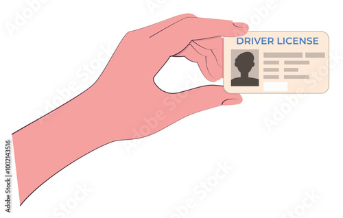 Driving license in hand. Plastic card for personal identification. Vector illustration