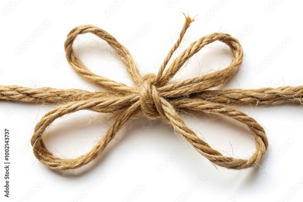 Closeup of Twine Tied in a Bow Isolated on a White Background for Decorative or Craft Purposes Closeup of Twine Tied in a Bow Isolated on a White Background for Decorative or Craft Purposes