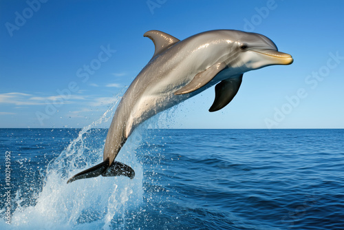 Bottlenose dolphin leaping from the ocean waves