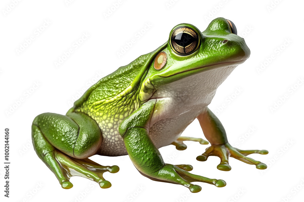 Obraz premium Green frog in full growth on a transparent background