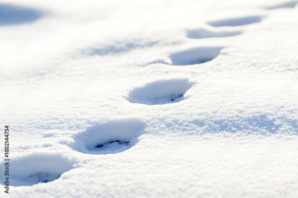 Fresh white snow marked by footprints Fresh white snow marked by footprints