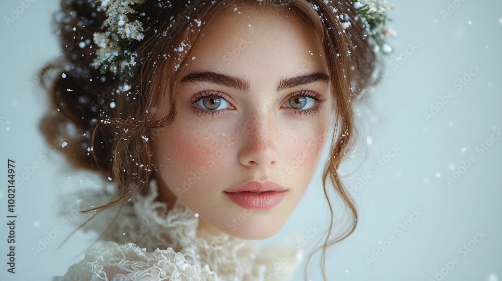 A young woman and a fabulous Christmas, a Christmas masquerade, Christmas decor. A young woman and a fabulous Christmas, a Christmas masquerade, Christmas decor.