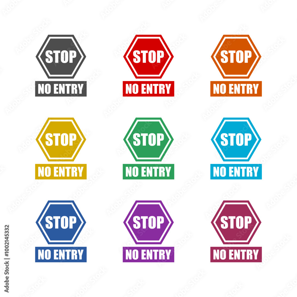 Obraz premium Stop no entry sign icon isolated on white background. Set icons colorful