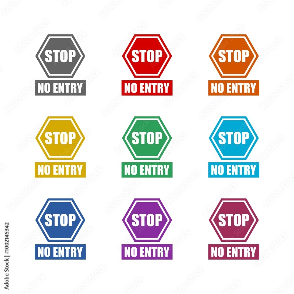 Obraz premium Stop no entry sign icon isolated on white background. Set icons colorful