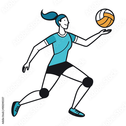 Volleyball Player in Motion Line Art.