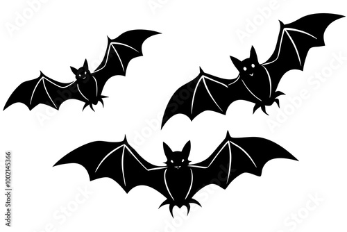 Dynamic Flying Bats Silhouette Featuring a Swarm in Various Poses