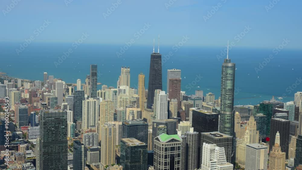 Element of Chicago downtown skyline on day. Wide shot view Element of Chicago downtown skyline on day. Wide shot view