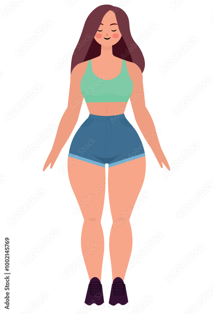 Happy thin woman in gym clothes, illustration Happy thin woman in gym clothes, illustration
