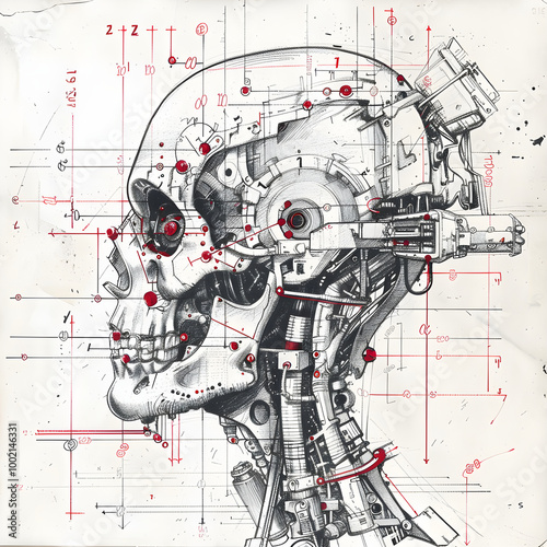 Cyborg anatomy detailed illustration showing complex mechanisms photo