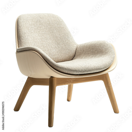 Modern upholstered chair with wooden legs indoors