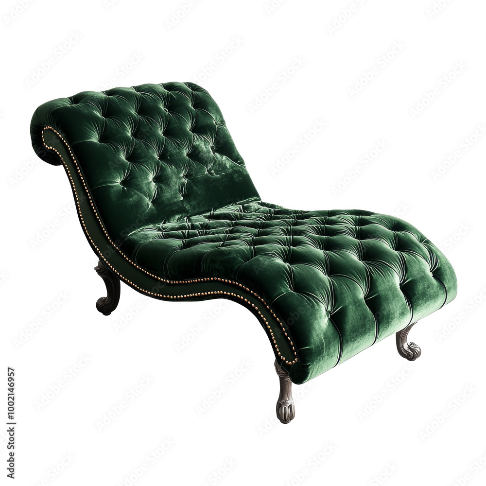 Elegant green velvet chaise lounge
