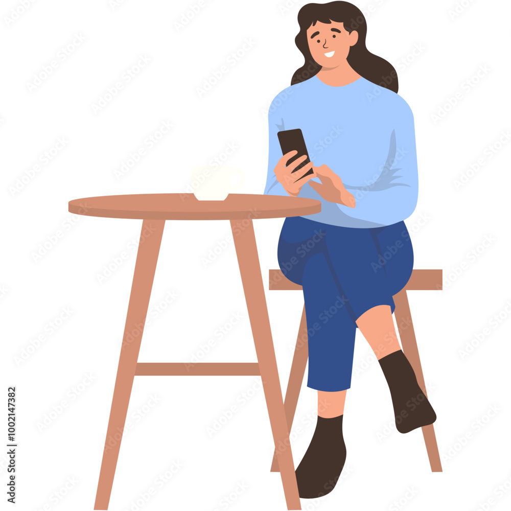 Happy Person Character Sitting in Cafe on White Background. Vector Illustration in Cartoon Design. Happy Person Character Sitting in Cafe on White Background. Vector Illustration in Cartoon Design.
