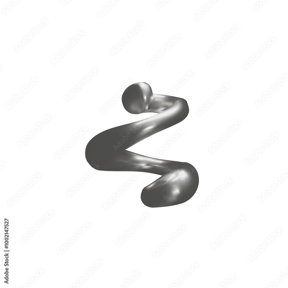 The 3D vector illustration shows an irregularly shaped wavy figure made of silver. The 3D vector illustration shows an irregularly shaped wavy figure made of silver.