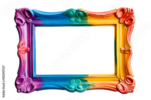 Colorful photo frame on a transparent background, Rectangular frame, Classic stylish photo frame