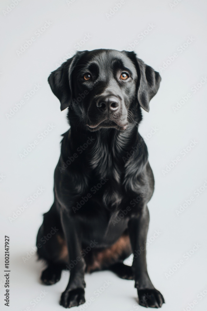 A black Labrador Retriever sits attentively against a white background, showing off its shiny coat and expressive eyes. A black Labrador Retriever sits attentively against a white background, showing off its shiny coat and expressive eyes.