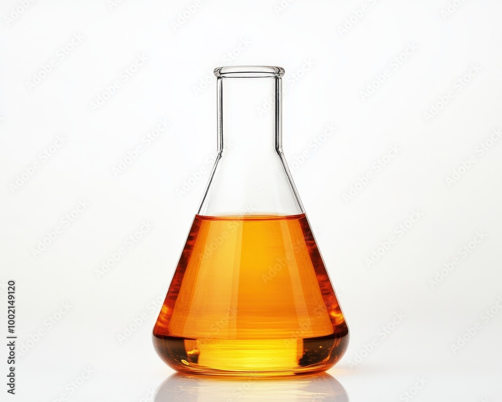 Beaker On White Background. Laboratory Glassware with Water and Oil Mixture for Chemistry Science Experiment Beaker On White Background. Laboratory Glassware with Water and Oil Mixture for Chemistry Science Experiment