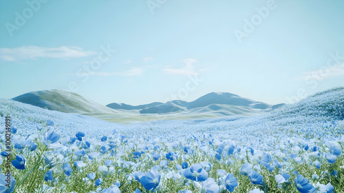 Stunning Field of Blue Flowers in a Rolling Hills Landscape
