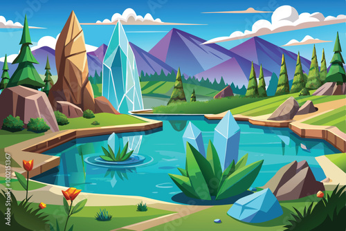 Crystal lakeview landscape vector design