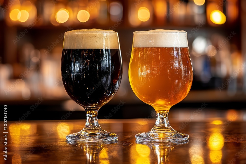 Refreshing cold beer served in glasses with a perfect foam.