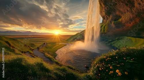 Stunning Waterfall Sunset Landscape Photography