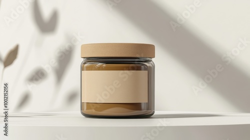 Wallpaper Mural Minimalist Glass Jar with Wooden Lid on White Surface with Soft Shadows and Neutral Background Torontodigital.ca