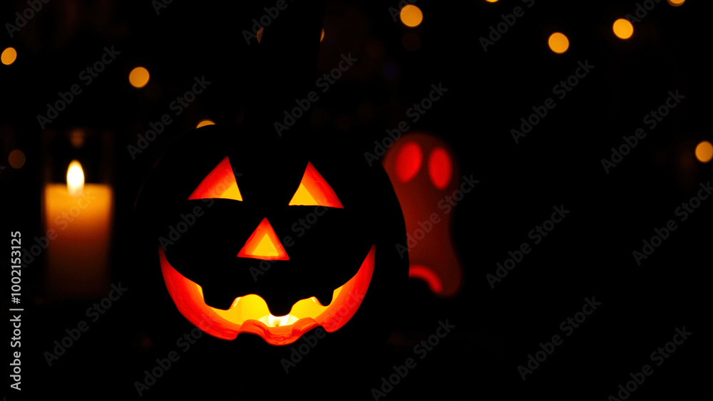 Jack-o'-lantern and Ghost in the Dark