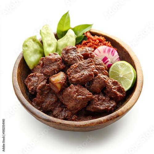 Indonesian traditional beef rendang isolated on white background. photo
