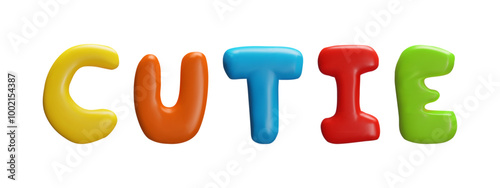 3D vector illustration with the word cutie, colorful letters made of plasticine for educational games