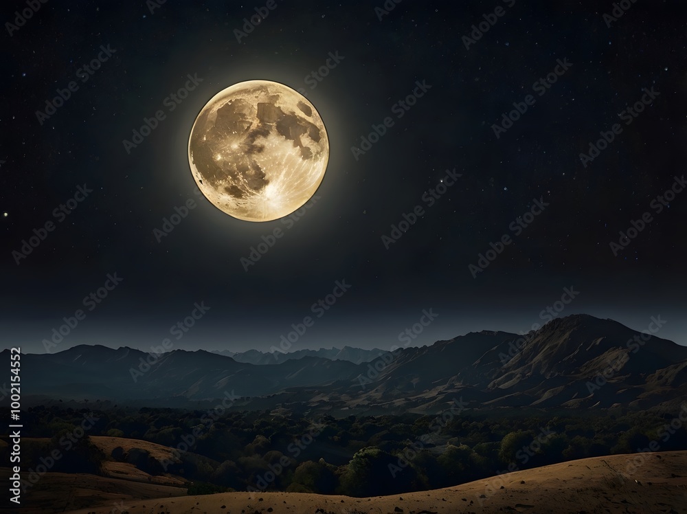 Full Moon Over Mountain Range at Night Full Moon Over Mountain Range at Night