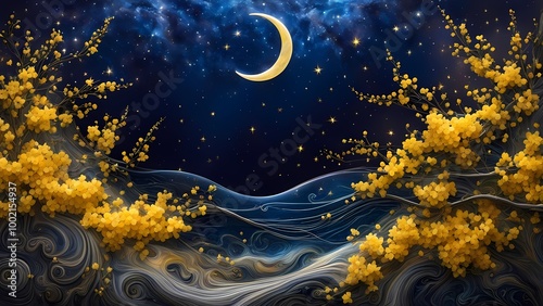 night sky with stars and moon