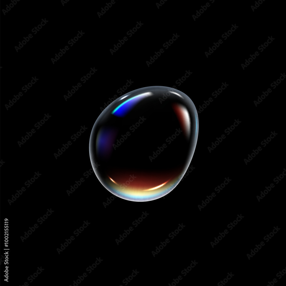 Vector graphics with a shiny realistic soap bubble with multicolored liquid on a black background Vector graphics with a shiny realistic soap bubble with multicolored liquid on a black background