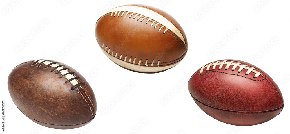 Set of Professional Rugby Ball | Isolated on Transparent Background Set of Professional Rugby Ball | Isolated on Transparent Background