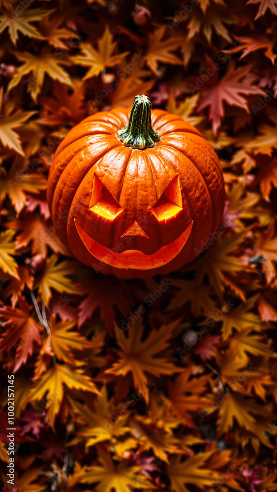Jack-o'-lantern in Fall Foliage
