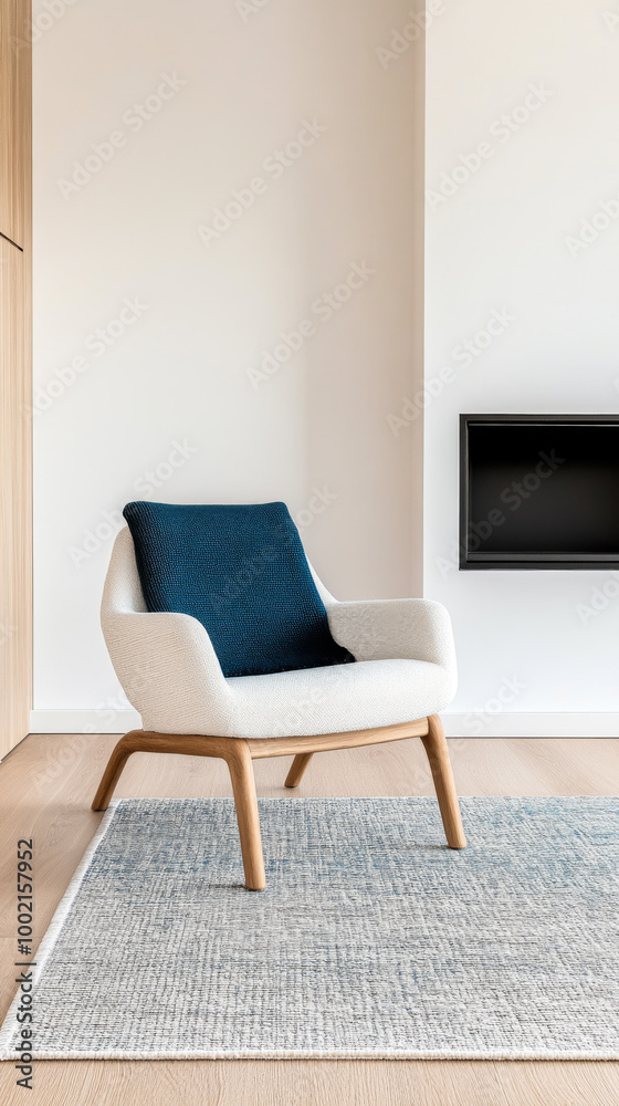Modern living room corner featuring a stylish armchair and minimalist decor in a cozy, bright space Modern living room corner featuring a stylish armchair and minimalist decor in a cozy, bright space