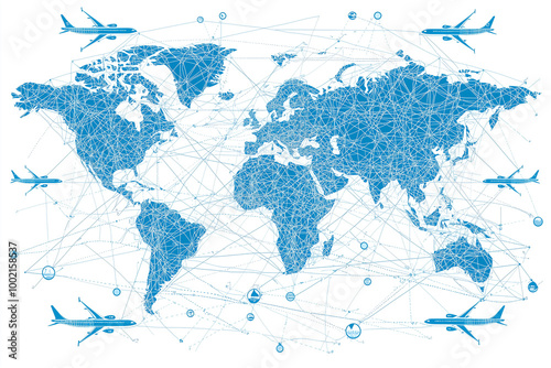 Air cargo logistics paths on an atlas.  Generative AI.