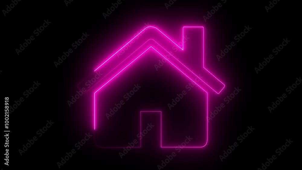 Home icon animation by pink color neon on black background. Home icon animation by pink color neon on black background.