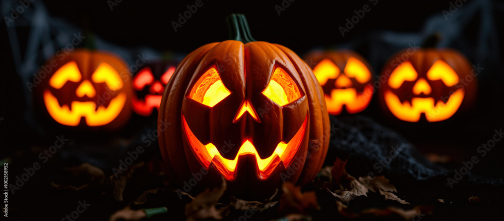 Glowing Jack-o'-Lantern on Halloween Night Glowing Jack-o'-Lantern on Halloween Night