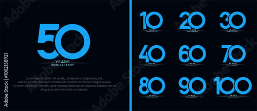 set of anniversary logo flat blue color on black background for celebration moment photo