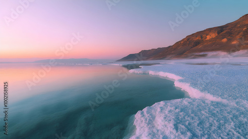 Stunning Sunset Over Salt Lake With Mountains