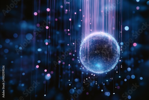 a blue ball with purple lights in the background