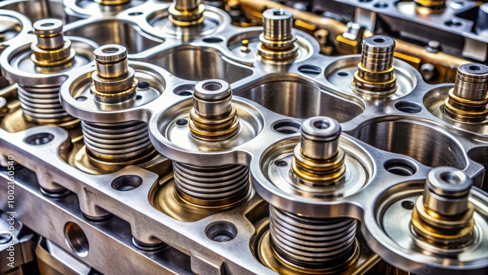 Detailed View of Cylinder Head from Internal Combustion Engine Showcasing Precision Engineering Design Detailed View of Cylinder Head from Internal Combustion Engine Showcasing Precision Engineering Design