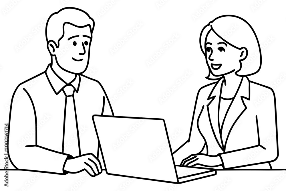 Professional Business Meeting Between Colleagues with Laptop Professional Business Meeting Between Colleagues with Laptop